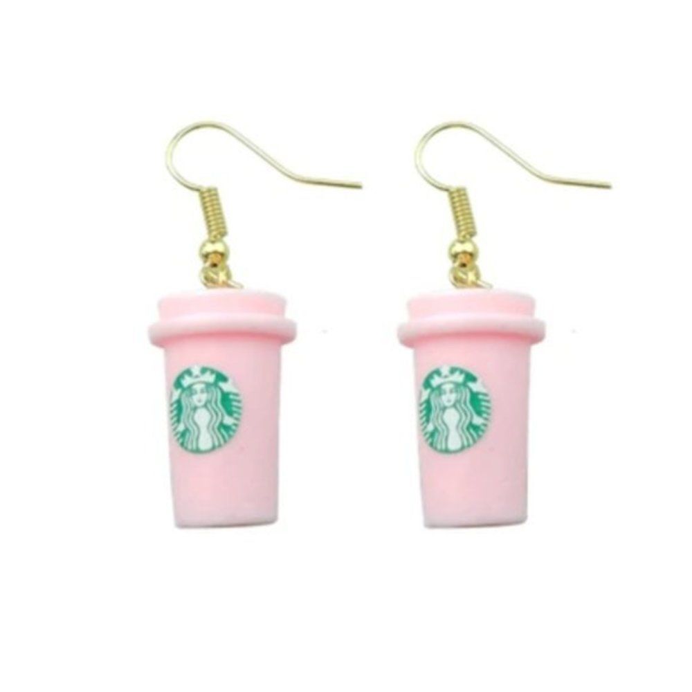 Women's Starbucks Pink Cup Dangle Drop‎ Earrings, Coffee Fashion Jewelry - Picture 3 of 10